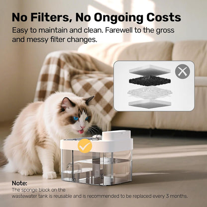 Cat Water Fountain, Wastewater Separation & No Filter Cotton, Pet Water Dispenser with 101oz/3L Large Capacity Tank, Wireless Automatic Water Fountains for Cats Indoor Cat Watering Supplies